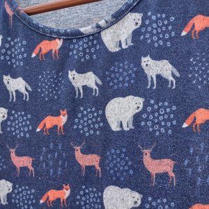 Fox, deer, wolf, polar bear fit and flare dress, blue, Women's L, La Soul